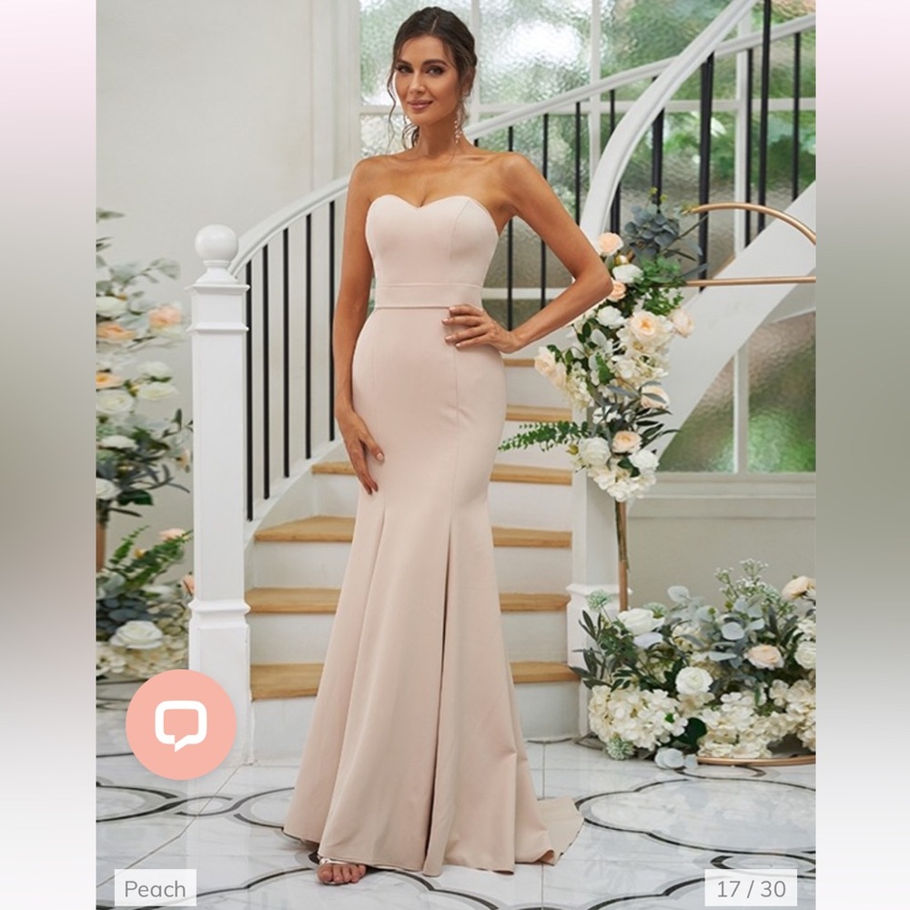 Hebeos Trumpet Mermaid Crepe Ruffles Strapless Sweep Train Bridesmaid Dress gown